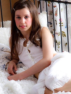 Adorable teen girl Katie in white
